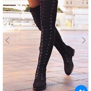 Over the knee faux suede lace up boots